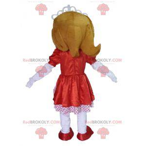 Princesa mascote com vestido vermelho e branco - Redbrokoly.com