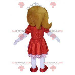 Mascotte de princesse avec une robe rouge et blanche -
