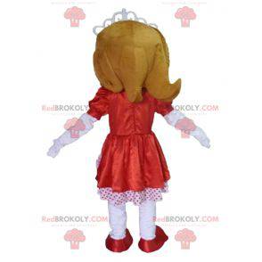 Princesa mascote com vestido vermelho e branco - Redbrokoly.com