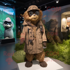 Brown Sniper mascot costume character dressed with Parka and Necklaces