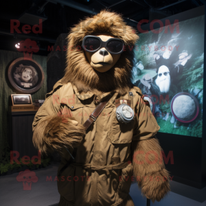 Brown Sniper mascot costume character dressed with Parka and Necklaces