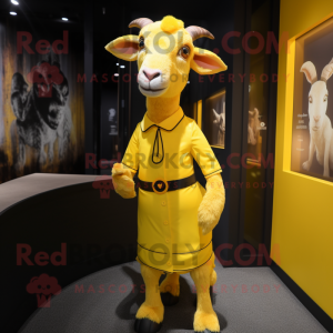 Yellow Goat mascot costume character dressed with Sheath Dress and Ties