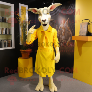 Yellow Goat mascot costume character dressed with Sheath Dress and Ties