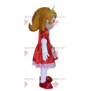 Princesa mascote com vestido vermelho e branco - Redbrokoly.com