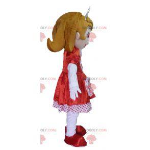 Princesa mascote com vestido vermelho e branco - Redbrokoly.com