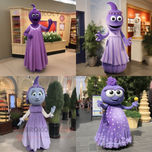 Lavender Pepper mascot costume character dressed with Empire Waist Dress and Earrings