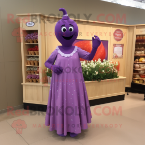 Lavender Pepper mascot costume character dressed with Empire Waist Dress and Earrings