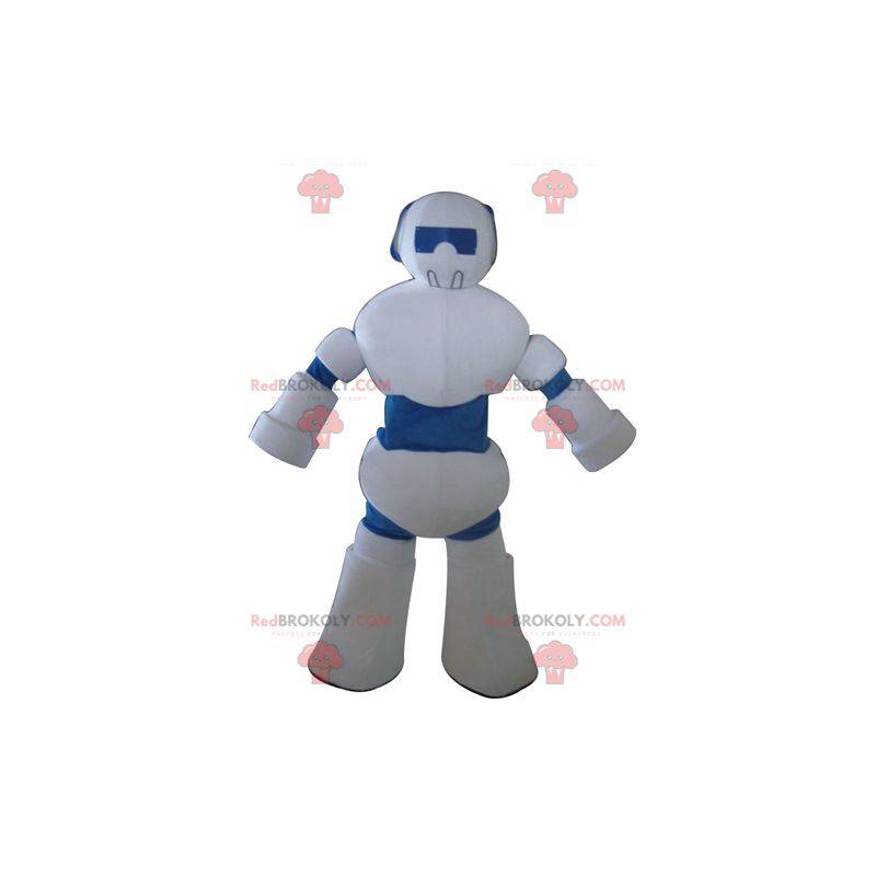 Mascote robô gigante branco e azul - Redbrokoly.com