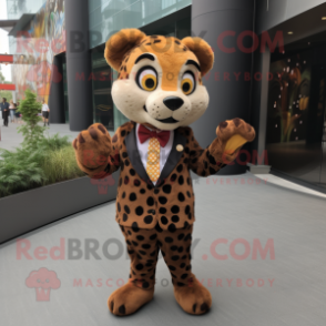 Brown Cheetah mascot costume character dressed with Blouse and Lapel pins