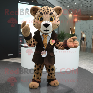 Brauner Gepard Maskottchen Kostüm charakter mit Bluse und Anstecknadeln