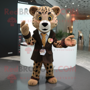 Brown Cheetah mascot costume character dressed with Blouse and Lapel pins