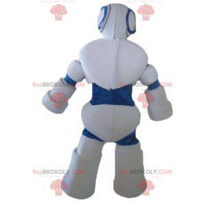 Obří bílý a modrý robot maskot - Redbrokoly.com