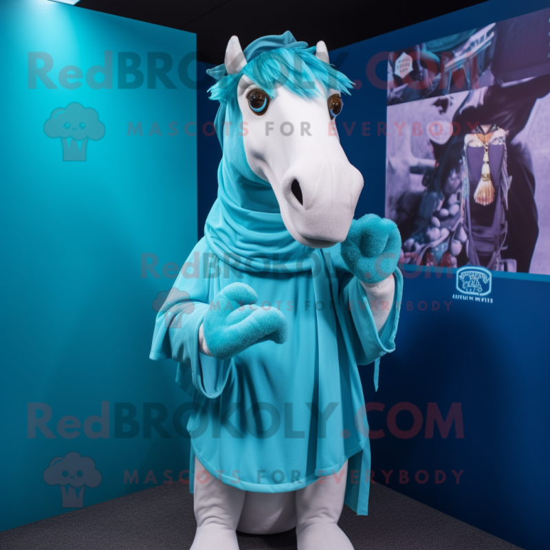 Cyan Quagga mascot costume character dressed with Polo Shirt and Shawl pins Cyan Quagga mascot costume character dressed with Polo Shirt and Shawl pins