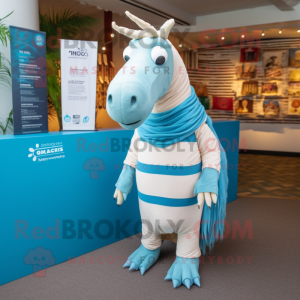 Cyan Quagga mascot costume character dressed with Polo Shirt and Shawl pins