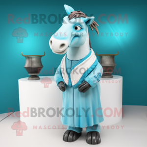 Cyan Quagga mascot costume character dressed with Polo Shirt and Shawl pins