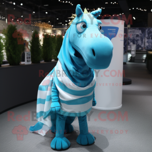 Cyan Quagga mascot costume character dressed with Polo Shirt and Shawl pins
