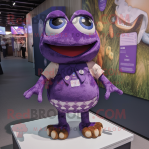 Purple Frog mascot costume character dressed with Mini Skirt and Keychains