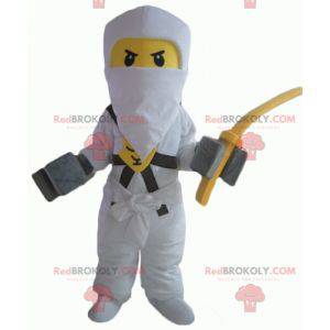 Lego maskot gul og hvid samurai med en balaclava -