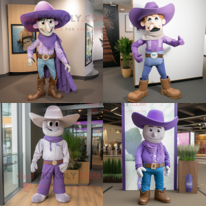 Lavender Cowboy mascot costume character dressed with Yoga Pants and Tie pins