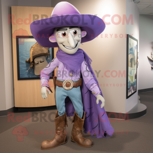 Lavender Cowboy mascot costume character dressed with Yoga Pants and Tie pins