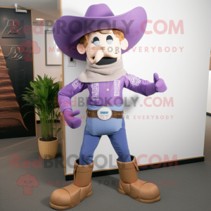 Lavender Cowboy mascot costume character dressed with Yoga Pants and Tie pins