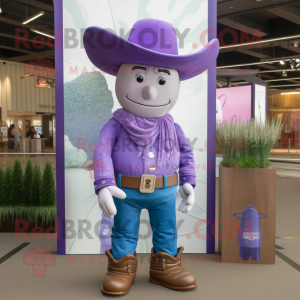 Lavender Cowboy mascot costume character dressed with Yoga Pants and Tie pins