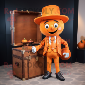 Orange treasure chest mascot costume character dressed with Suit Pants and Pocket squares