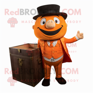 Orange treasure chest mascot costume character dressed with Suit Pants and Pocket squares