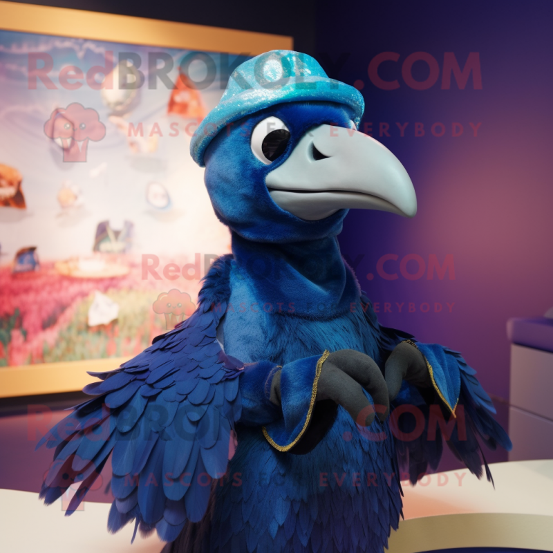 Navy dodo bird mascot costume character dressed with Cover-up and Headbands