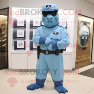 Sky Blue Navy SEAL Maskottchen Kostüm charakter gekleidet mit T-Shirt und Armbanduhren