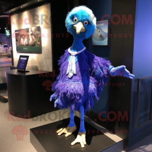 Blue Ostrich mascot costume character dressed with Mini Skirt and Suspenders