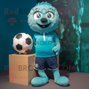 Teal Soccer ball mascot costume character dressed with Chinos and Necklaces