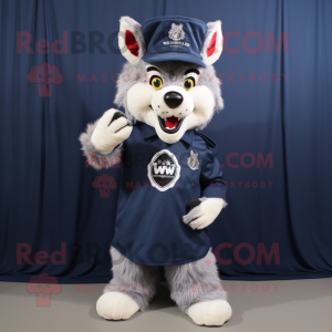 Navy say wolf mascot costume character dressed with Pleated Skirt and Caps