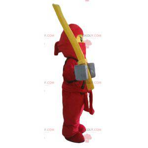Lego mascot red and yellow samurai with a balaclava -