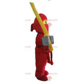 Roter und gelber Lego-Maskottchen-Samurai mit Sturmhaube -