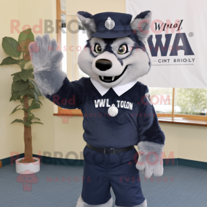 Navy say wolf mascot costume character dressed with Pleated Skirt and Caps