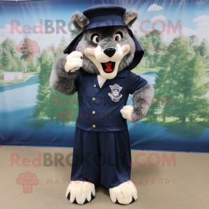 Navy say wolf mascot costume character dressed with Pleated Skirt and Caps