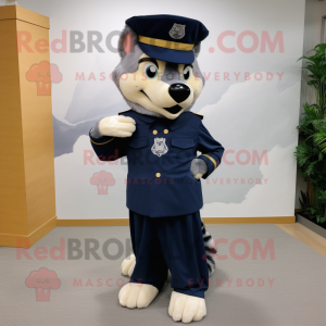 Navy say wolf mascot costume character dressed with Pleated Skirt and Caps