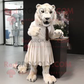 White Smilodon mascot costume character dressed with Skirt and Ties