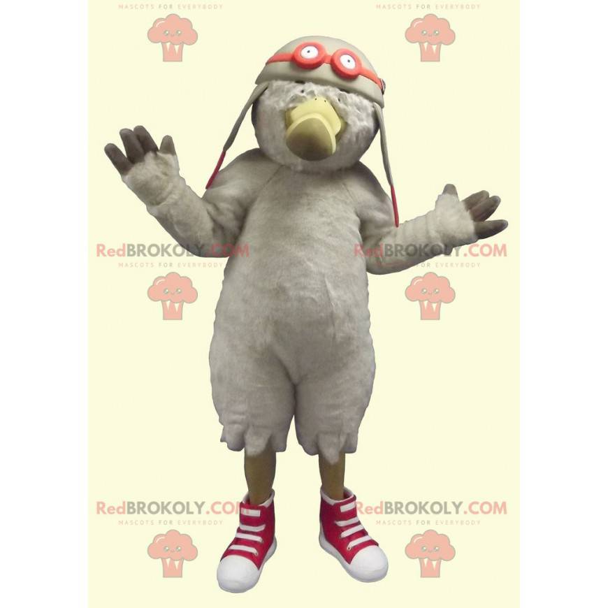 Seagull bird mascot with an aviator helmet - Redbrokoly.com