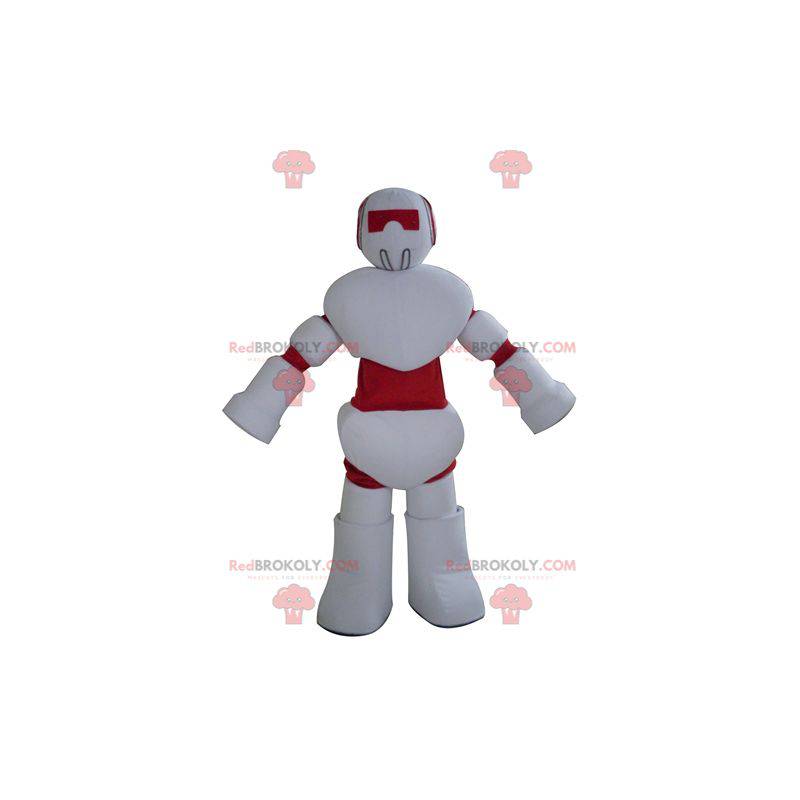 Mascote robô gigante branco e vermelho - Redbrokoly.com