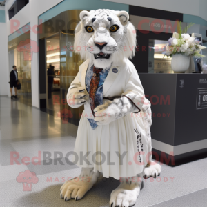 White Smilodon mascot costume character dressed with Skirt and Ties