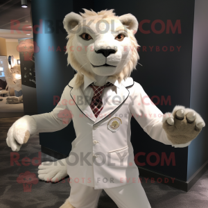 White Smilodon mascot costume character dressed with Skirt and Ties