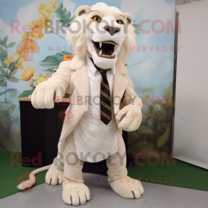 White Smilodon mascot costume character dressed with Skirt and Ties