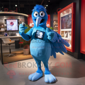 Blue Flamingo mascot costume character dressed with Henley Tee and Smartwatches