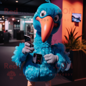 Blue Flamingo mascot costume character dressed with Henley Tee and Smartwatches