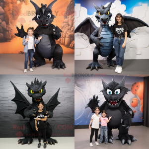 Black Dragon mascot costume character dressed with Mom Jeans and Wraps