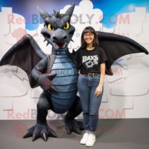 Black Dragon mascot costume character dressed with Mom Jeans and Wraps