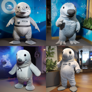 Silver Stellar's sea cow mascot costume character dressed with Shorts and Mittens