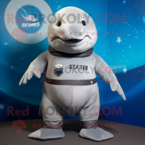 Silver Stellar's sea cow mascot costume character dressed with Shorts and Mittens